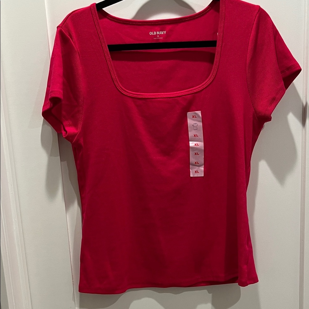 Old Navy Women's Pink Short Sleeve Ribbed Square Neck Tee